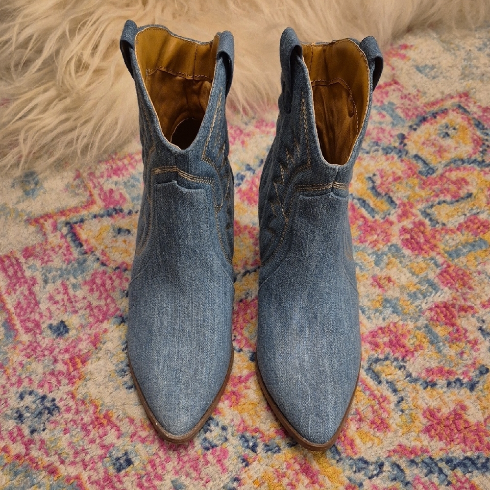 Stylish Denim Cowboy Ankle Boots NWOT